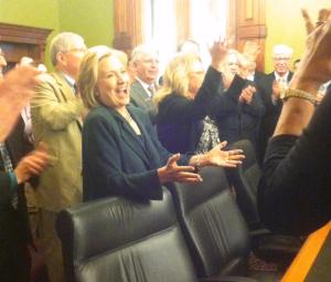 Reader-submitted photo of Clinton with Dem legislators