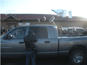 Santorum in the "Chuck Truck" at a Pizza Ranch