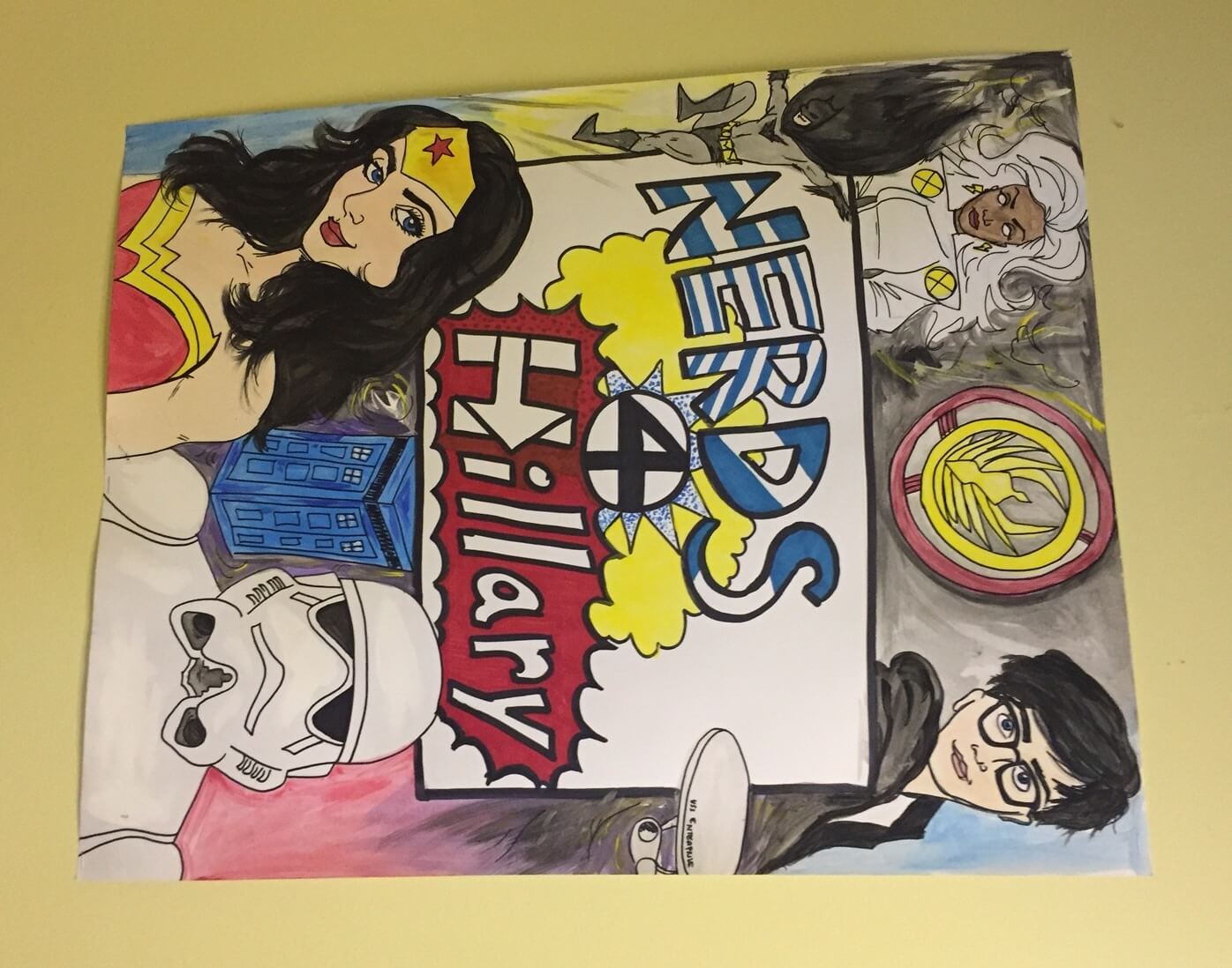 "Nerds for Hillary" by the office's resident artist