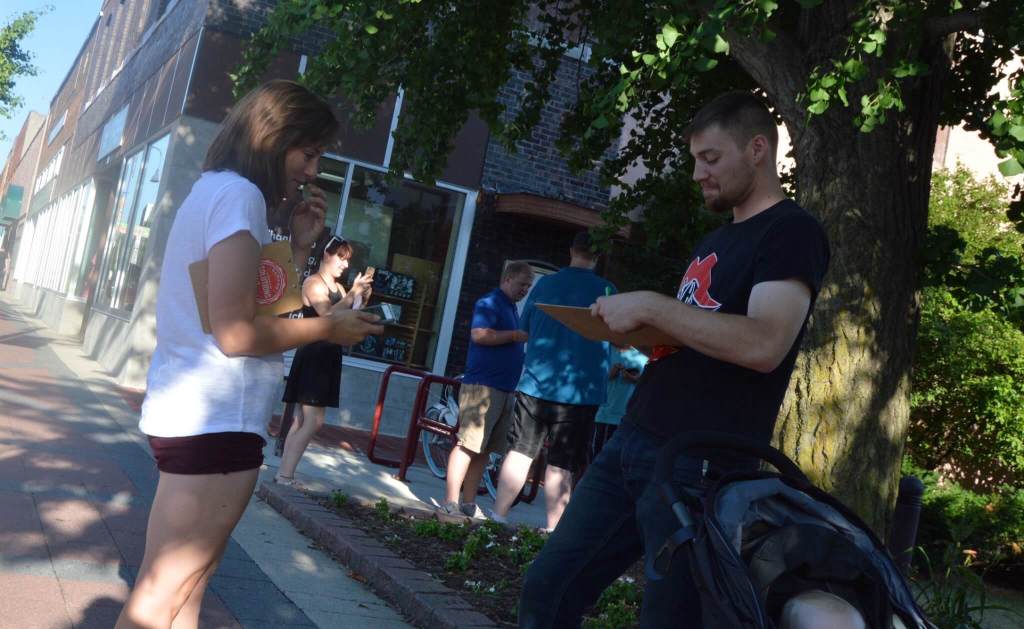 Engley signs up a voter