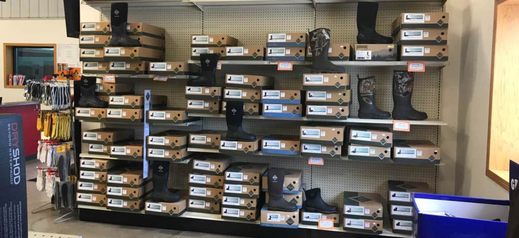 Boot selection at United Farmer's Cooperative in Mt. Ayr