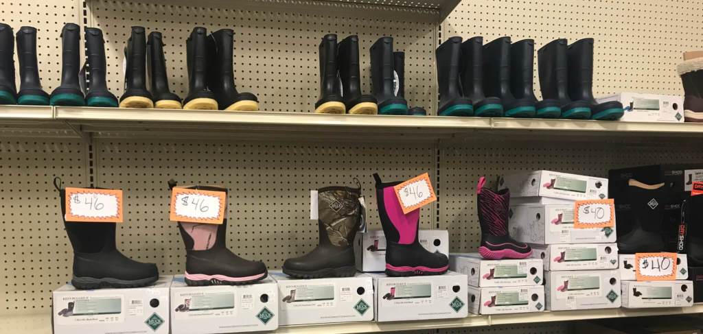 Selection of women's boots available at Mt. Ayr's United Farmer's Cooperative