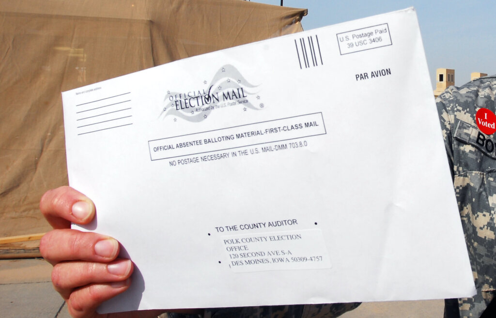 Absentee ballot envelope used to vote by mail.