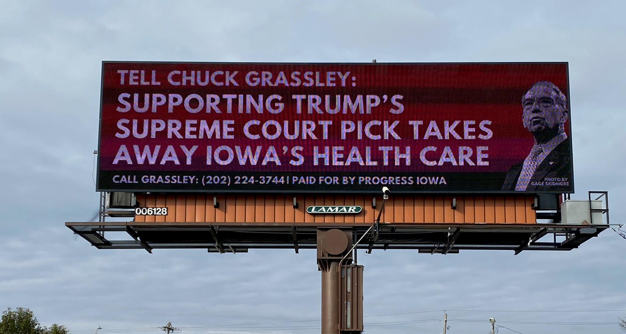 Progress Iowa Billboard Ties Senators’ SCOTUS Vote To Health Care