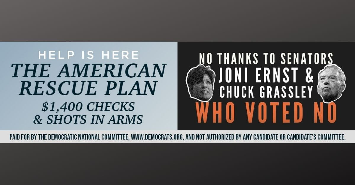 Dems Target Ernst, Grassley COVID Relief Opposition With New Billboard Dems Target Ernst, Grassley COVID Relief Opposition With New Billboard