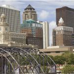 Des Moines skyline with the HUB Tower (green roof) in center