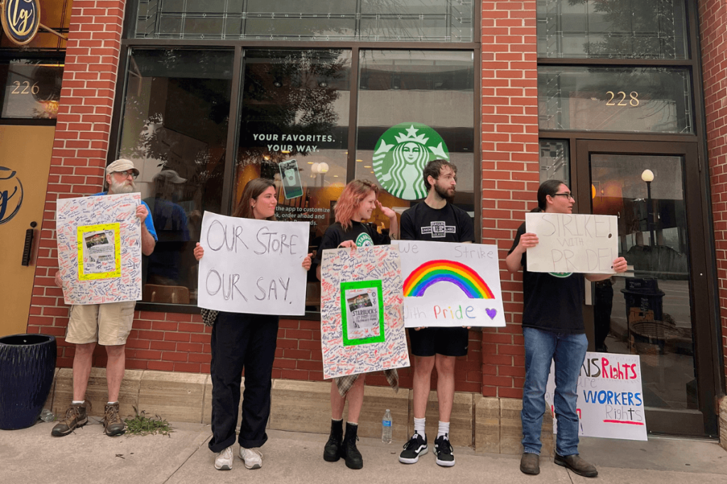 Iowa City Unionized Starbucks Workers ‘Strike With Pride’
