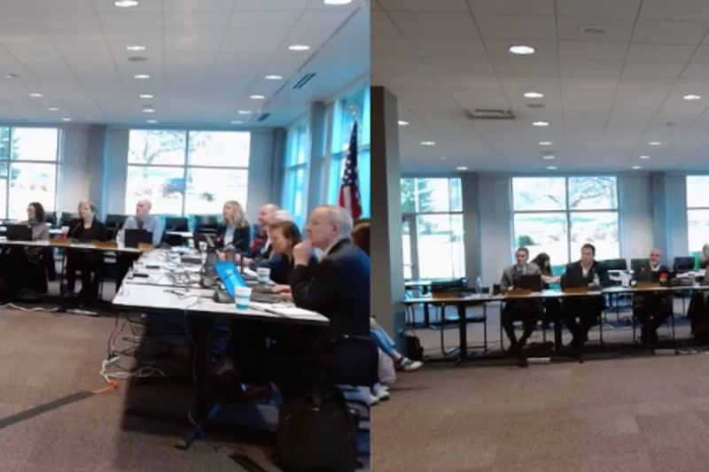 two screenshots of a meeting of the Iowa Board of Medicine. Members of the board are sitting at an L-shaped table.