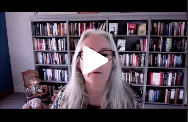 Screenshot of video of author Laurie Halse Anderson at the announcement of the Penguin Random House lawsuit against SF 496