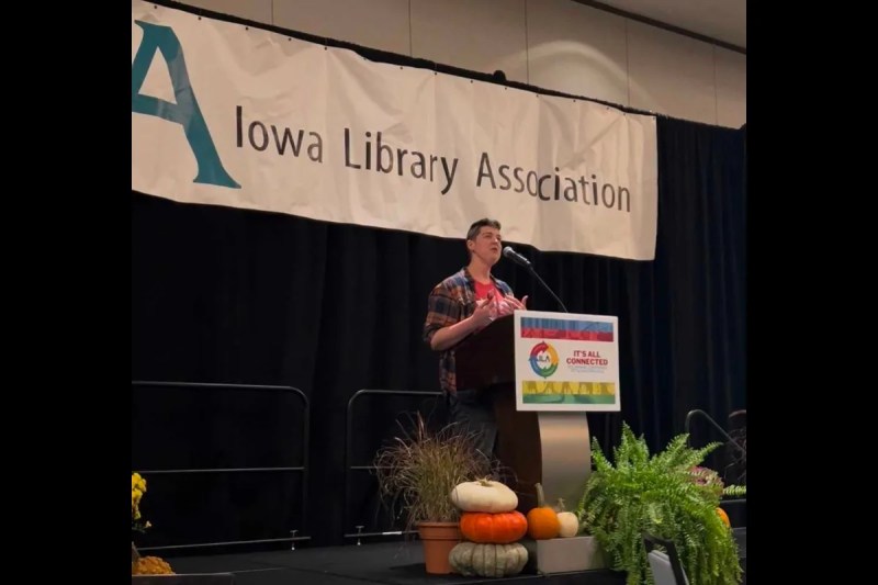 Iowa Library Association Past President Sam Helmick.