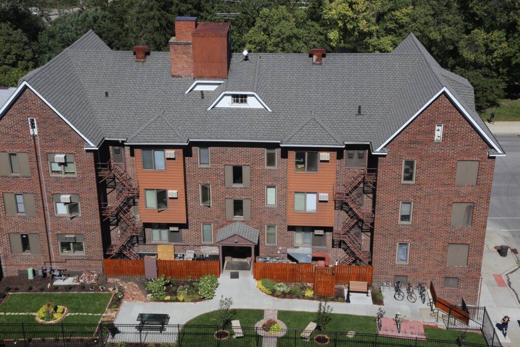 Exterior of a brick building.