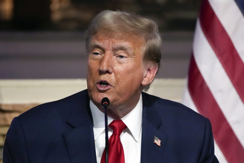 Republican presidential candidate former President Donald Trump speaks at a campaign event at 180 Church, Saturday, June 15, 2024, in Detroit. (AP Photo/Carlos Osorio)