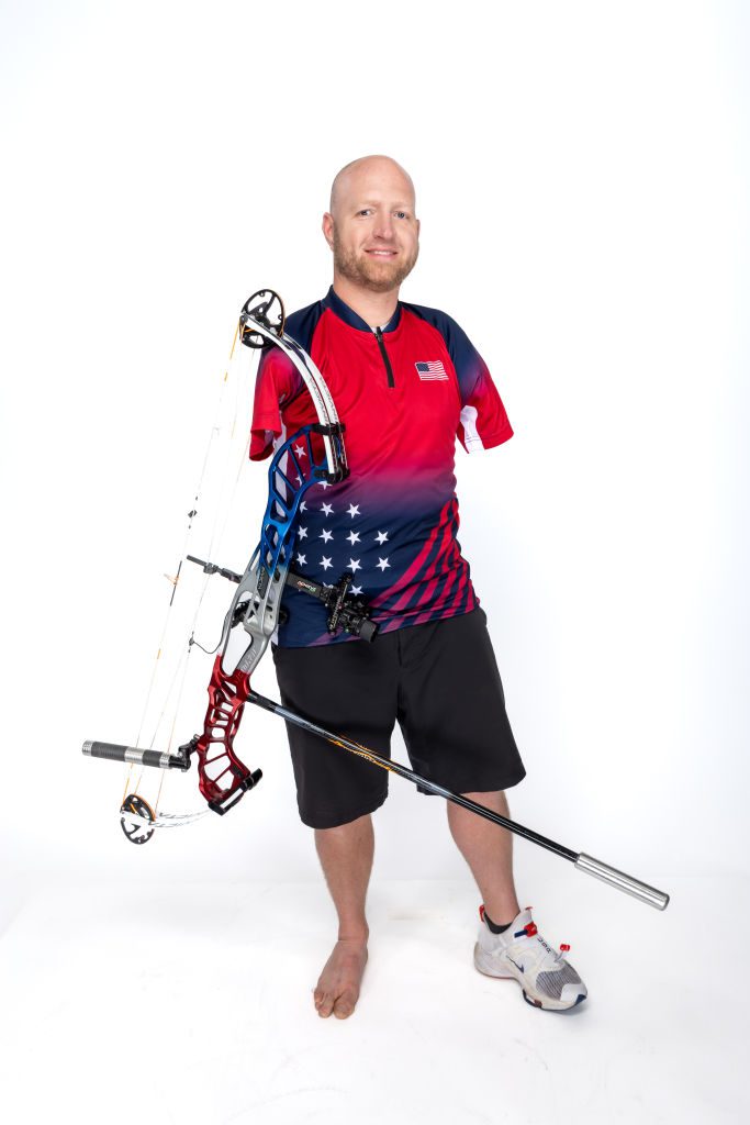 NEW YORK, NEW YORK - APRIL 17: Archery athlete Matt Stutzman poses for a portrait during the 2024 Team USA Media Summit at Marriott Marquis Hotel on April 17, 2024 in New York City. (Photo by Mike Coppola/Getty Images)