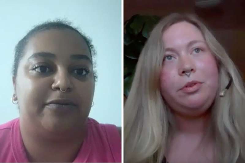 Two of the people ensuring abortion access. Left: Qudsiyyah Shariyf, the deputy director of CAF, a Black woman in a pink top. Right: Kristina Remus, a Planned Parenthood patient services associate. A white woman with blond hair and a nose ring.