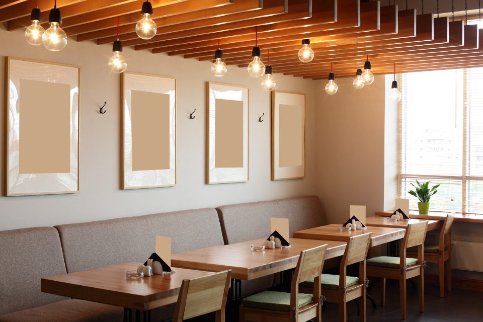 The inside of an empty restaurant.