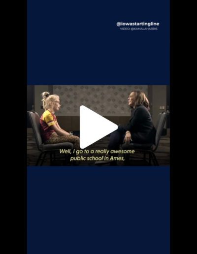 Screenshot of video of Iowa kid interviewing Kamala Harris for a 2019 campaign video.