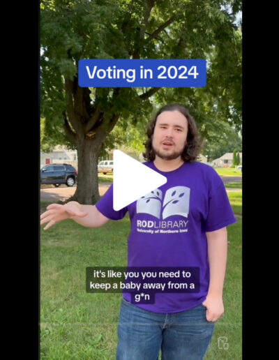 Screenshot of video of young Iowan talking about why it's important to vote
