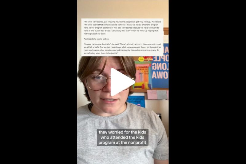 Screenshot of TikTok video about the anti-immigrant flyers posted outside Hampton, Iowa businesses.