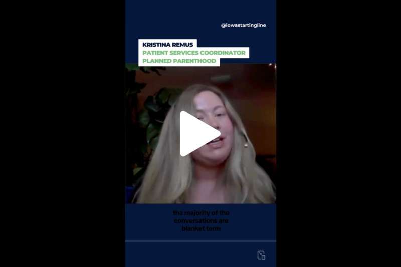 Screenshot of video of Kristina Remus, patient services coordinator at Planned Parenthood, discussing abortion access for Iowans post-ban.