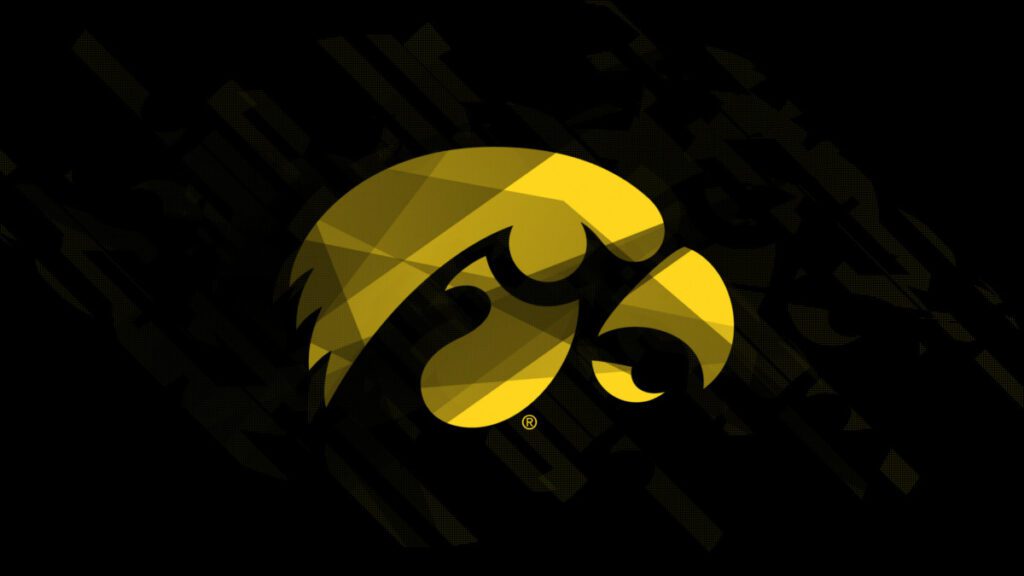 Yellow outline of Hawkeye logo against black background.