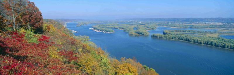 A mix of rocky cliffs, rivers, and forest, the 964-acre park’s terrain is different from the flat plains and gentle rolling hills that cover much of Iowa. From the park’s many scenic overlooks, visitors can enjoy spectacular views of the Mississippi and Wisconsin rivers.