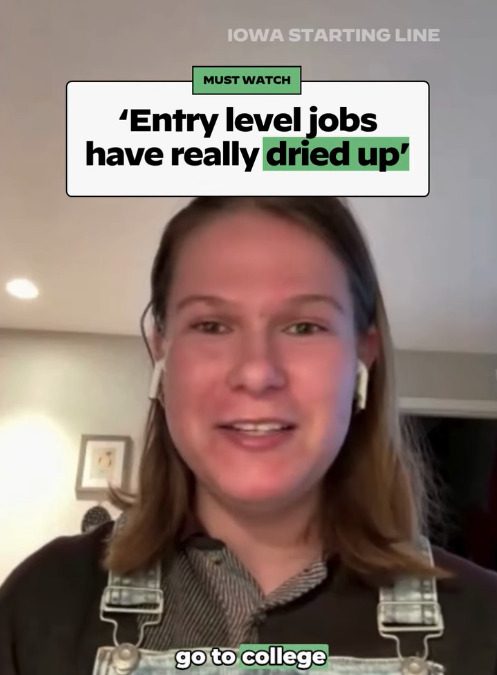 Screenshot of Meghan Holloran, a recent Drake University graduate who's been looking for an entry-level job for 8 months and counting.