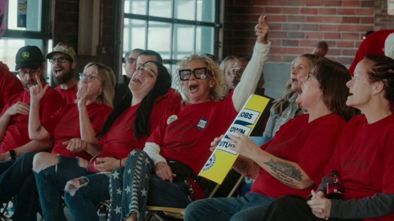 CNH Burlington workers cheer at a rally on Friday, Nov. 7, 2025, to stop their plant's closure. (Courtesy of UAW)