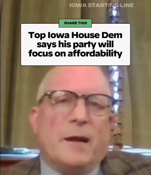Screenshot of video: Tp Iowa House Dem says his party will focus on affordability