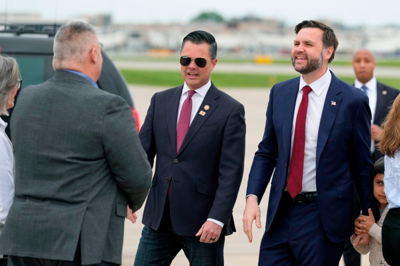 Vice President JD Vance, with his son Vivek and Rep. Zach Nunn, R-Iowa, meet and greet a gold star family at Des Moines International Airport in Des Moines, Iowa, Tuesday, May 5, 2026.