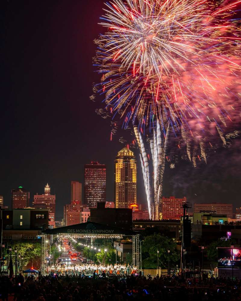 Fireworks fill the sky during the Des Moines Symphony's 31st Annual Yankee Doodle Pops at the Iowa State Capitol, one of many Fourth of July events in the Des Moines area