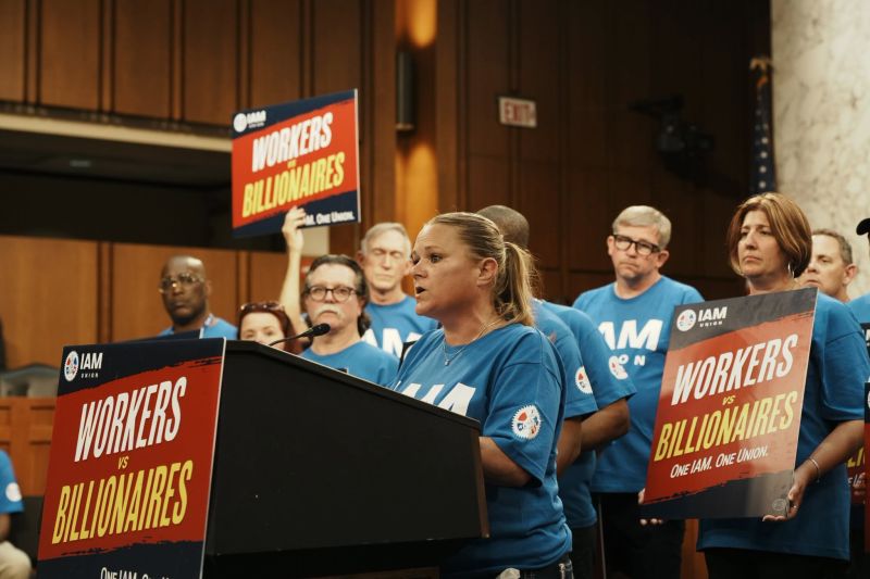 Ashley Ehlen of Belle Plaine, who was laid off from her job at Whirlpool in Amana recently, speaks to the IAM Legislative Conference on Monday, June 22, 2026, in Washington, D.C. (Photo Machinists Union Facebook page)