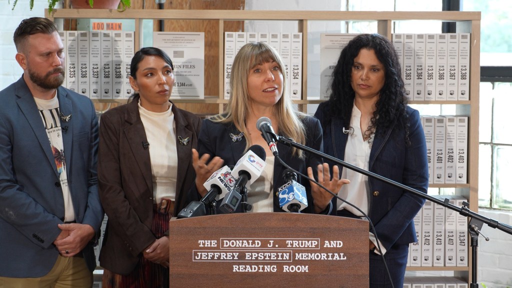 Trone Garriott tours Epstein files exhibit, presses Nunn on his record